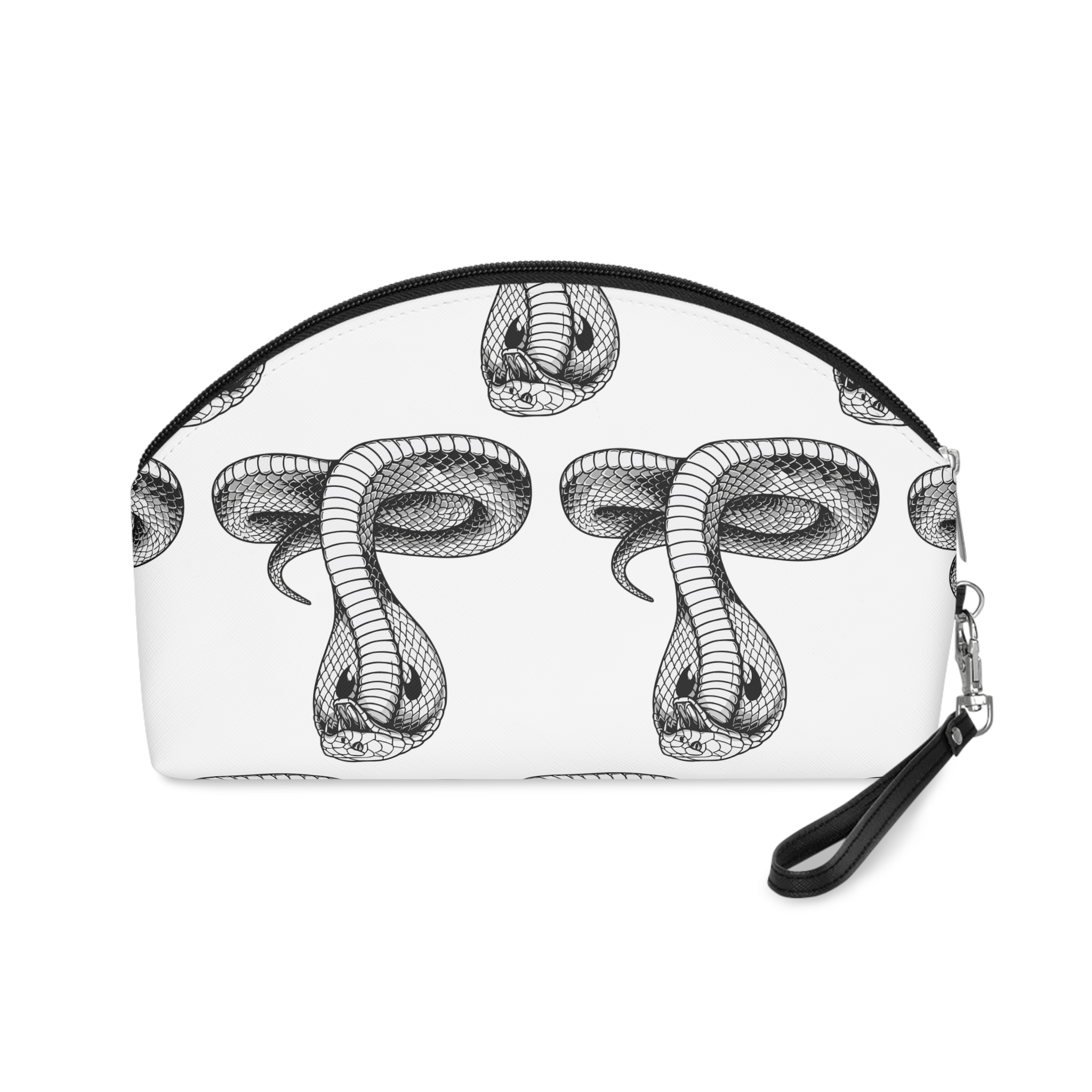 Detailed Black White Cobra Illustration With Hood Raised Mouth Open Makeup Bag - Image 2