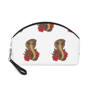 Cobra Snake Illustration With Red Flowers Green Leaves Artistic Design Tattoo Decoration Makeup Bag