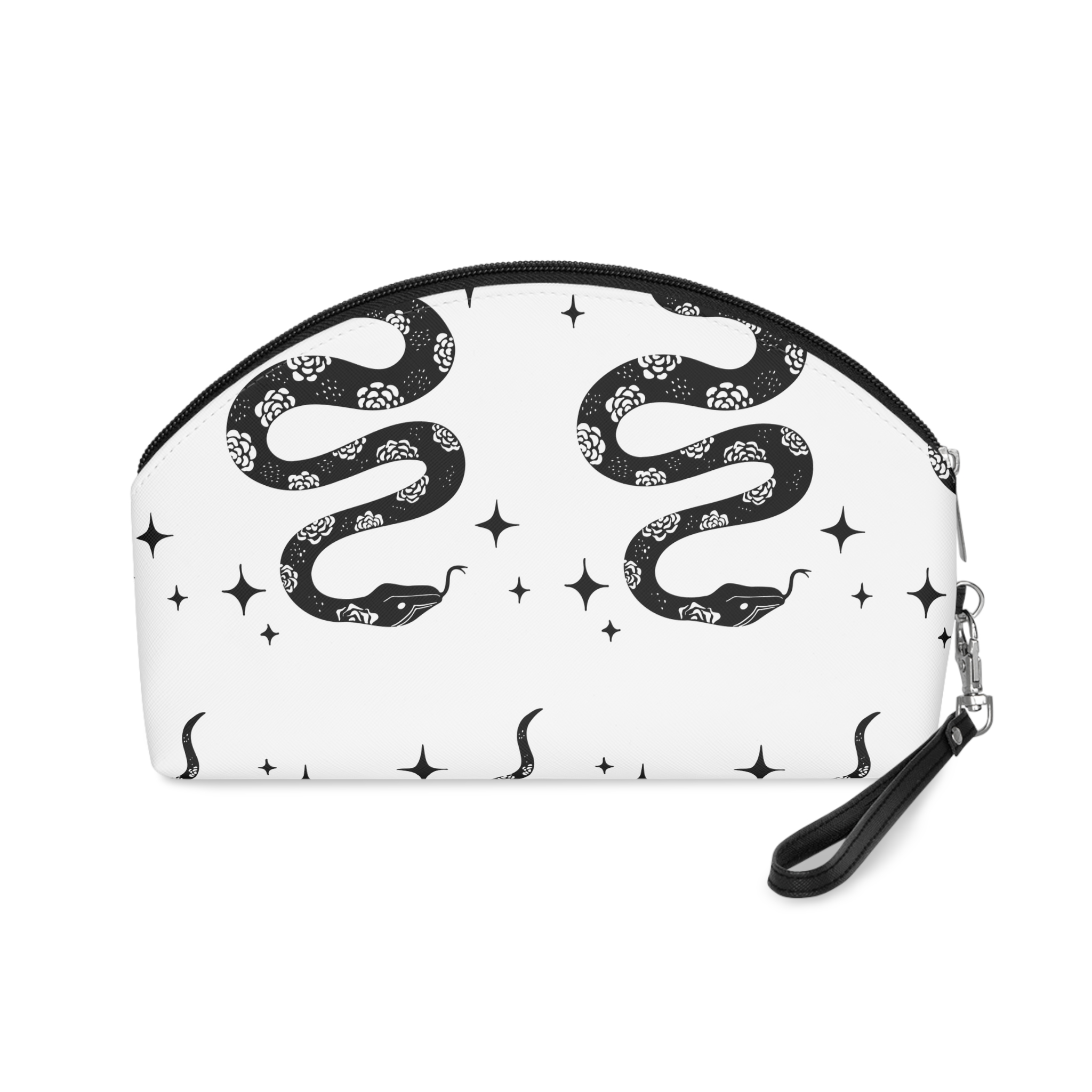 Celestial Mystical Lynocut Snake Vector Silhouette Illustration Black White Hand Drawn Mystic Makeup Bag - Image 2