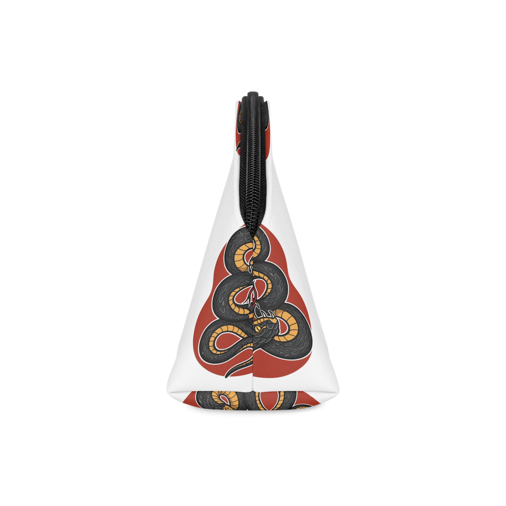 Black Yellow Coiled Aggressive Snake With Open Mouth Fangs Ready Strike Illustration Makeup Bag - Image 4