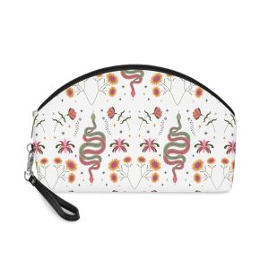 Decorative Snake Illustration With Floral Elements Vibrant Illustration Coiled Snake Makeup Bag