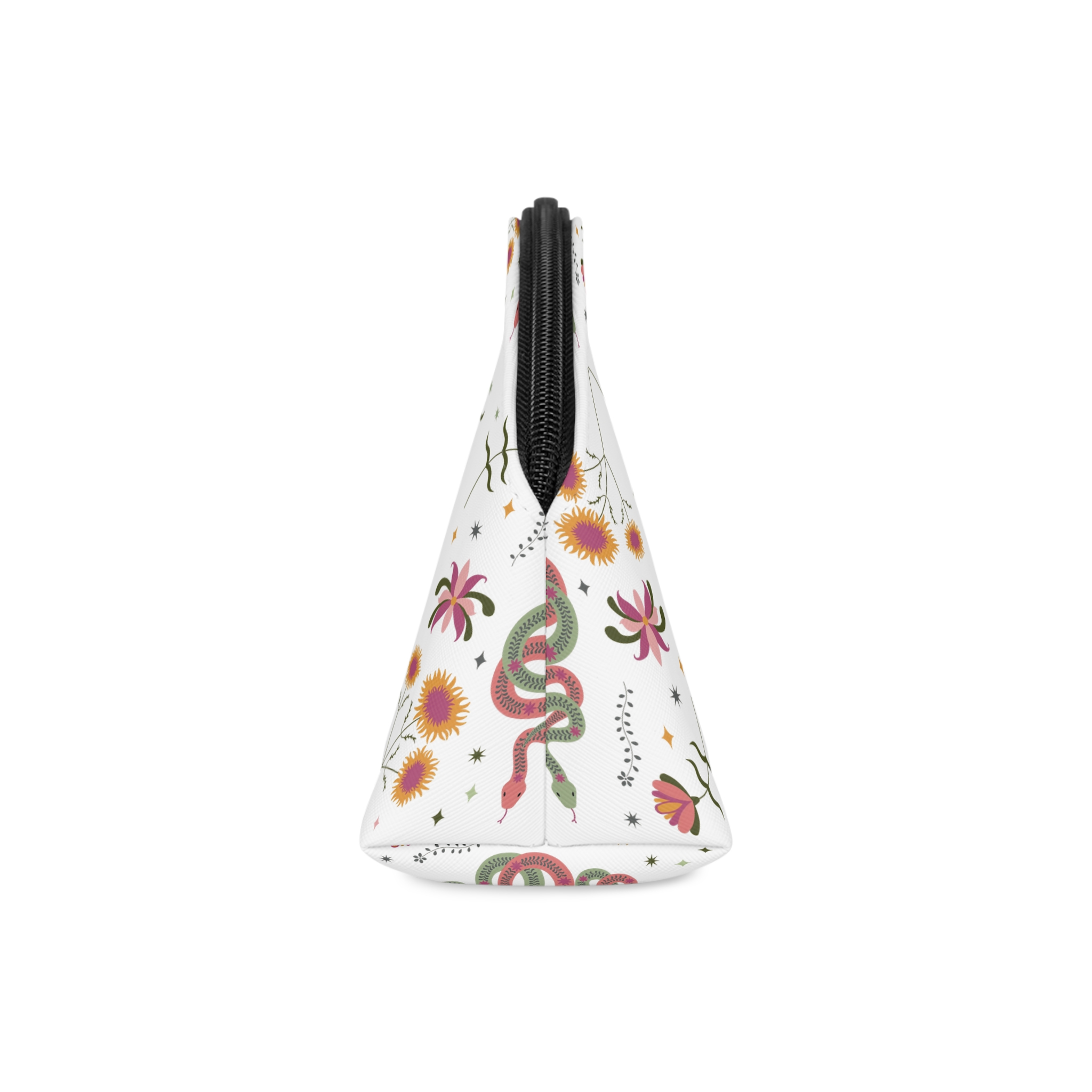 Decorative Snake Illustration With Floral Elements Vibrant Illustration Coiled Snake Makeup Bag - Image 4