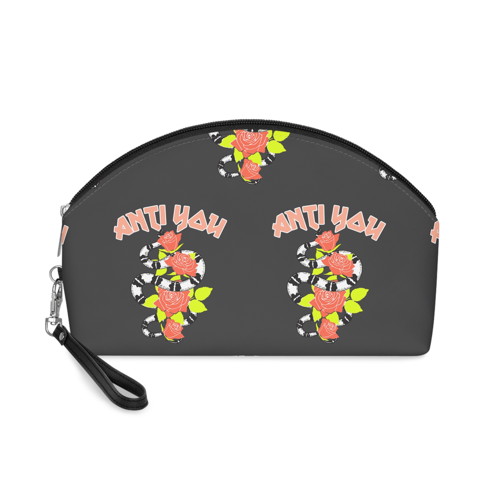 Anti You Snake With Red Flowers Makeup Bag