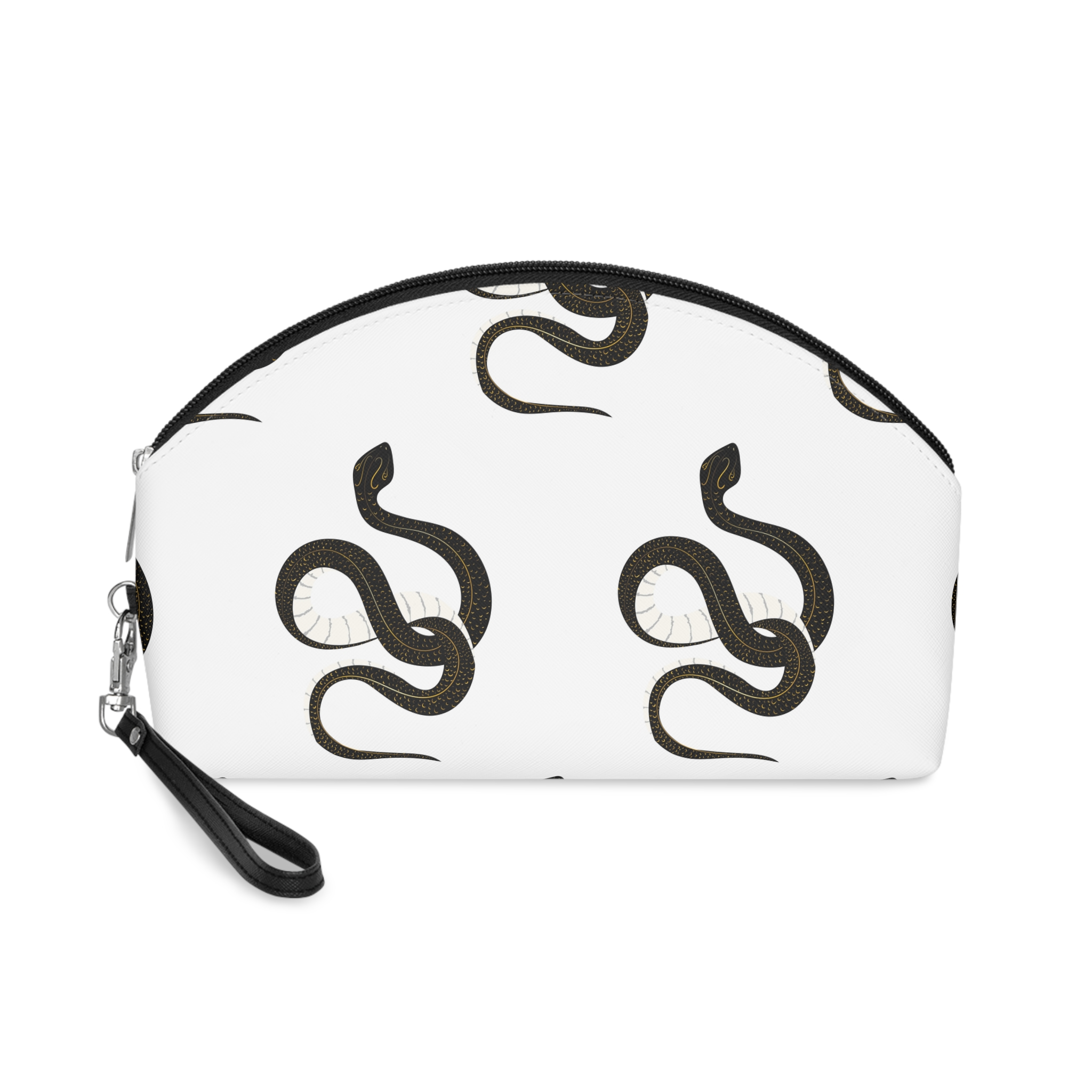 Black Golden Snake Wimple White Makeup Bag