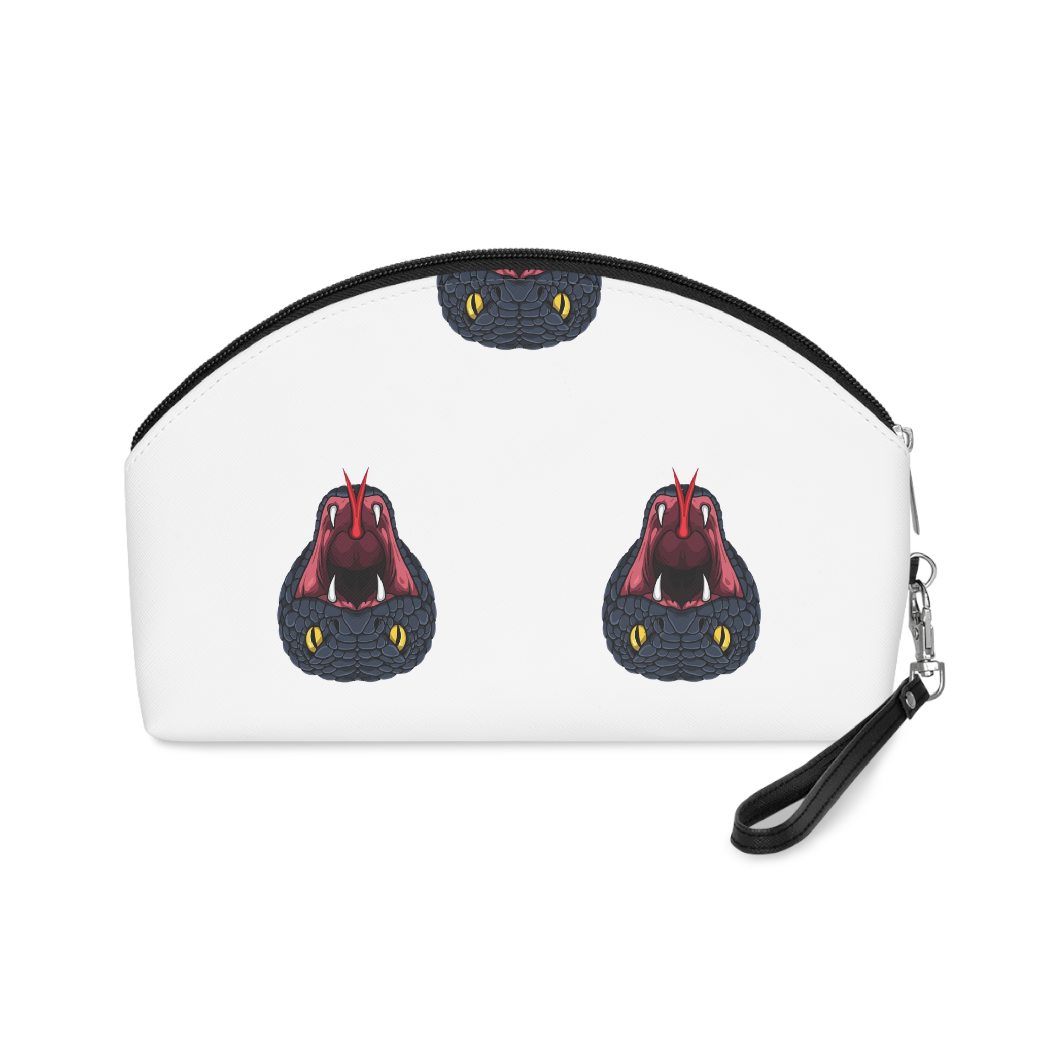Detailed Illustration Depicts Head Venomous Snake With Its Mouth Open Revealing Sharp Fangs Forked Tongue Makeup Bag - Image 2