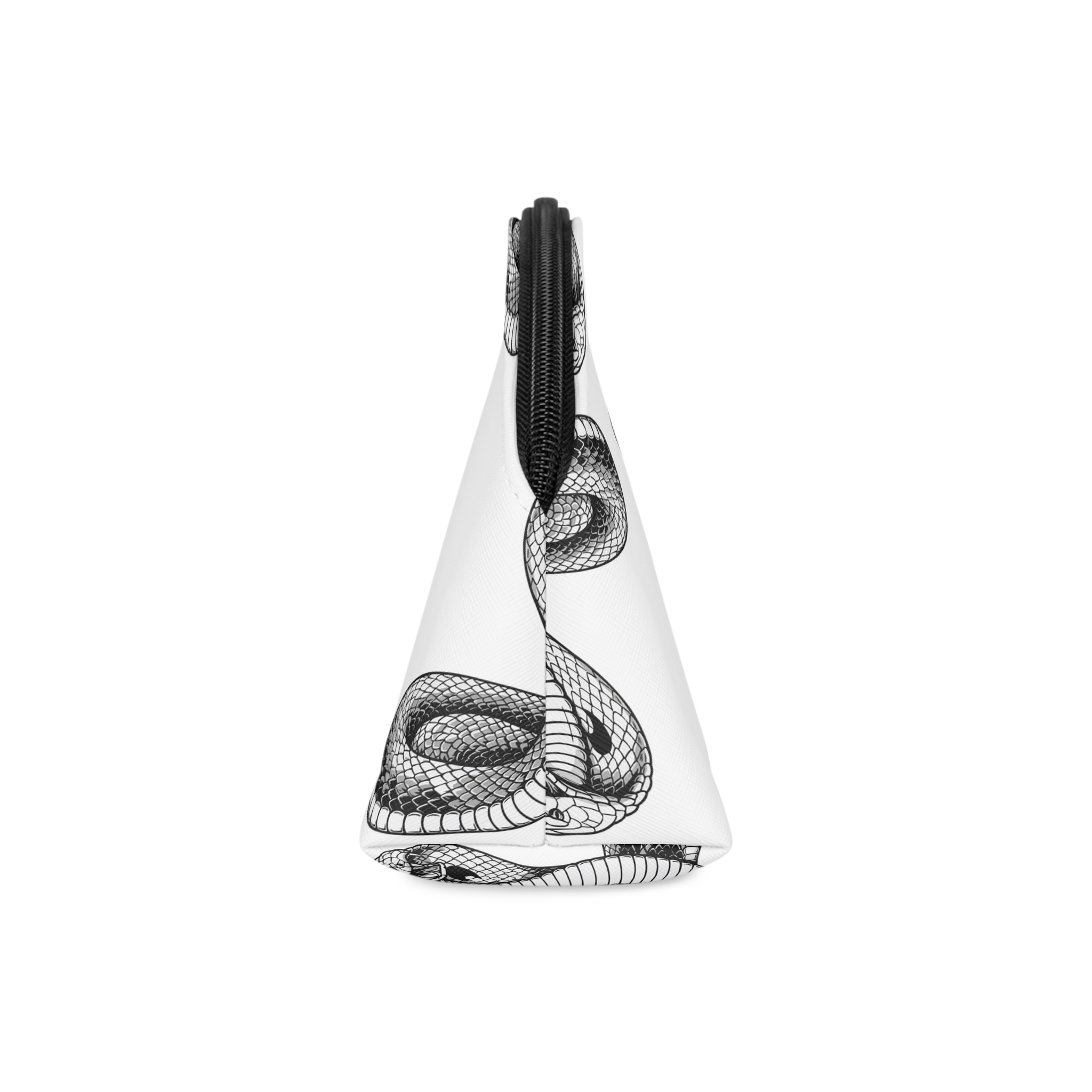 Detailed Black White Cobra Illustration With Hood Raised Mouth Open Makeup Bag - Image 4
