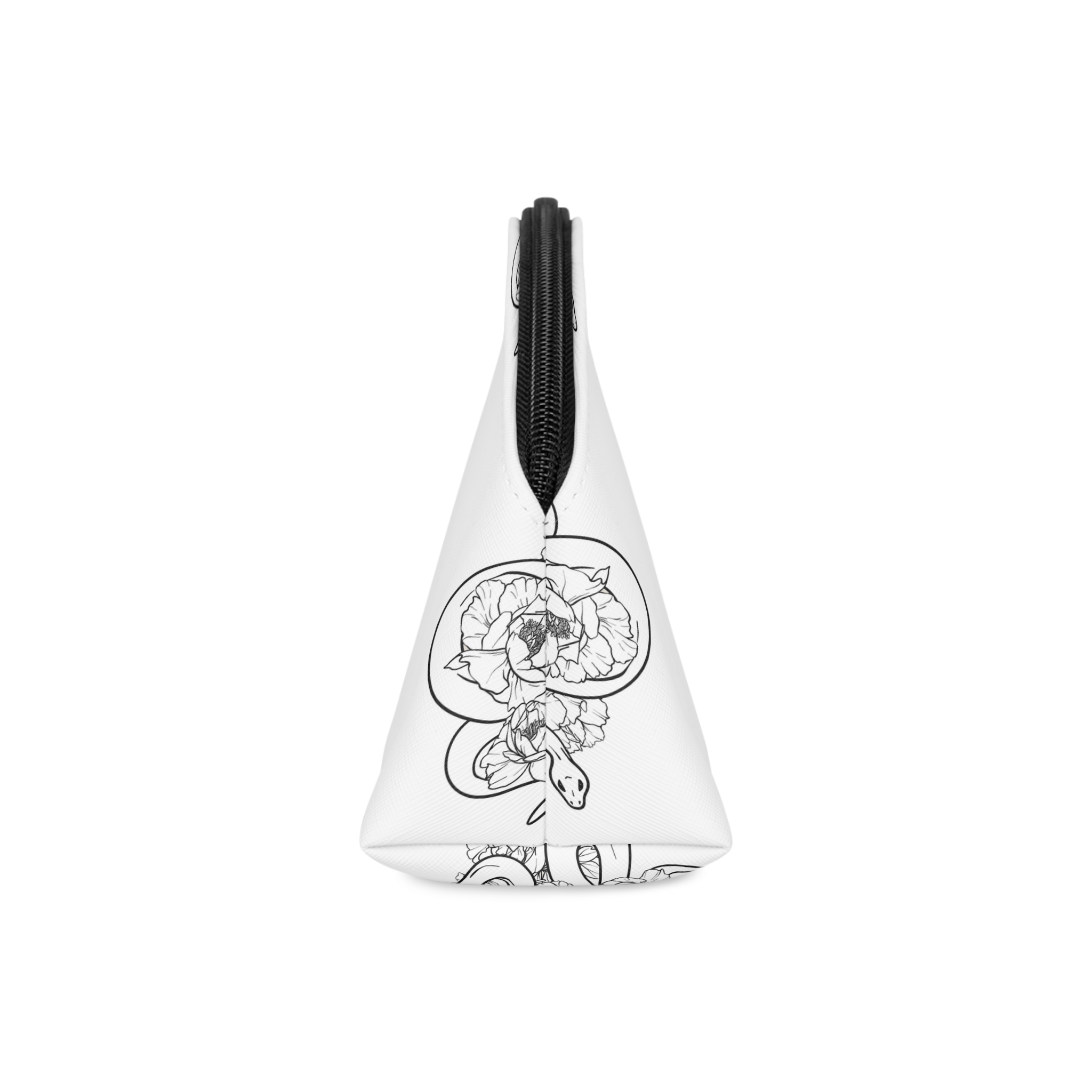 Black White Line Drawing Snake Flowers Vector Illustration Snake Floral Line Makeup Bag - Image 4