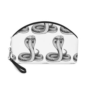 Detailed Black White Cobra Illustration With Hood Raised Mouth Open Makeup Bag