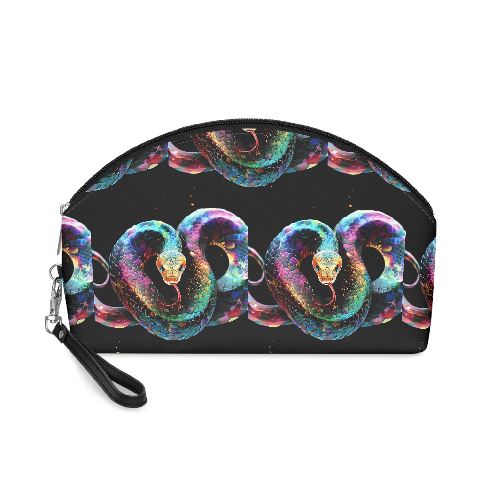 Brightly Colored Snake With Long Tongue Sticking Out Its Mouth Makeup Bag