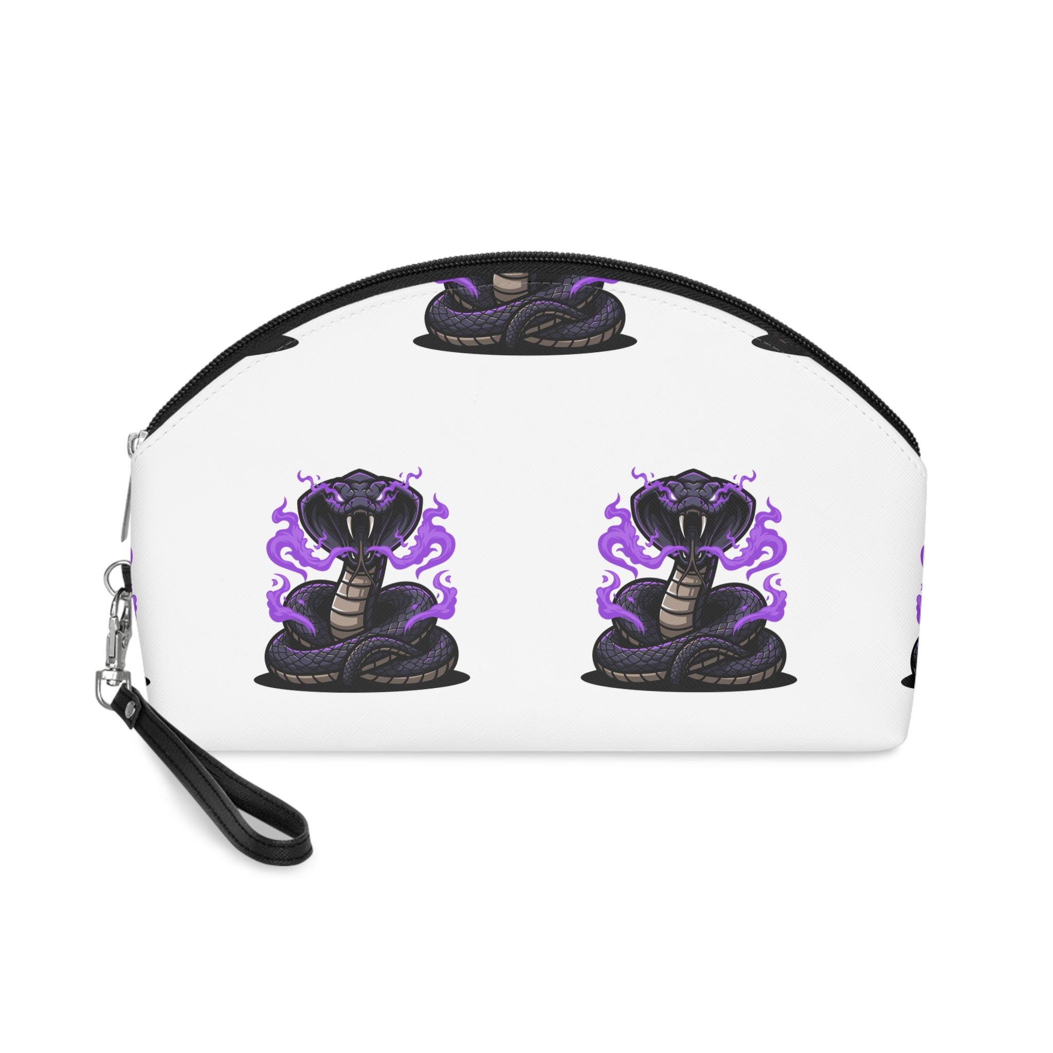 Aggressive Coiled King Cobra With Mystical Purple Flames Makeup Bag