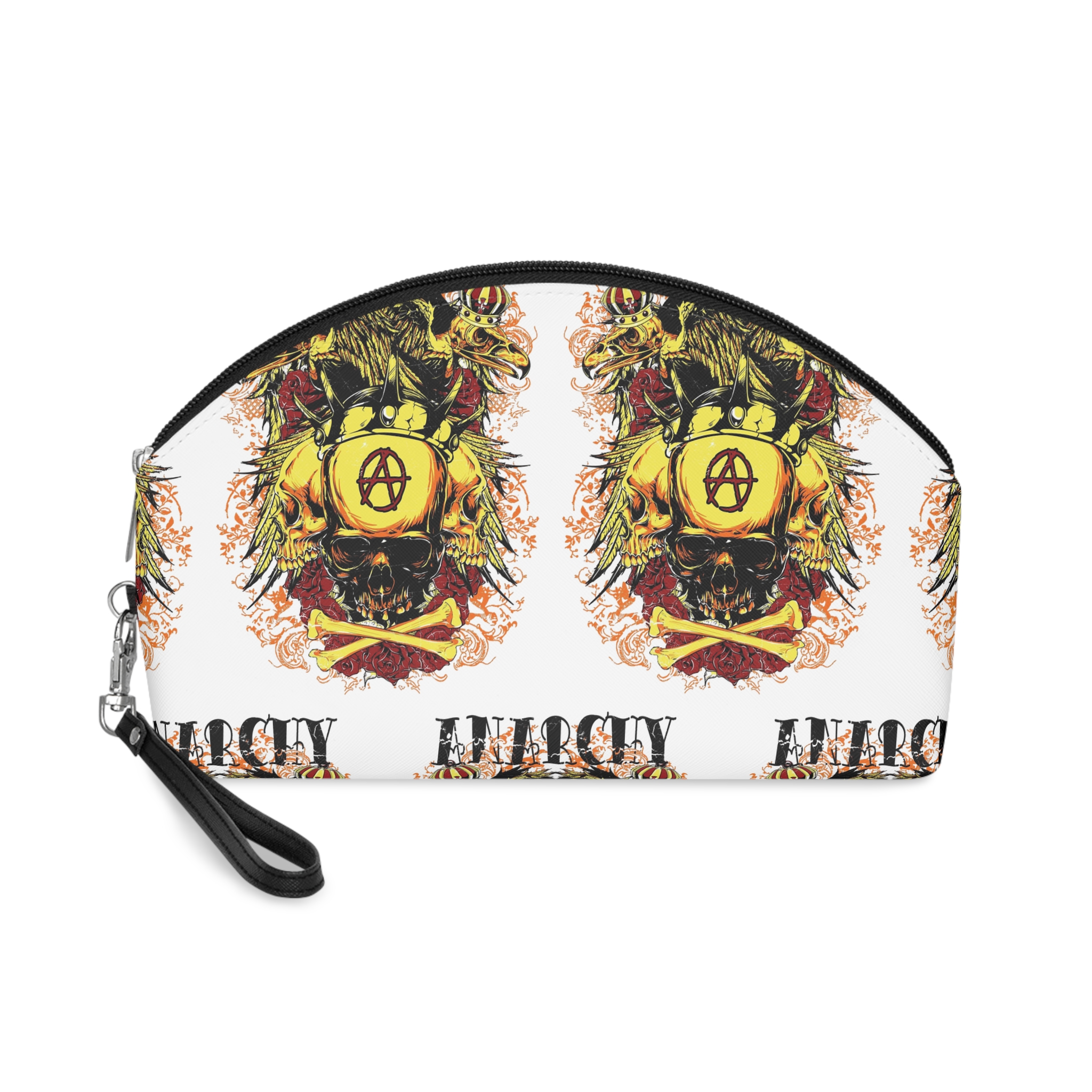 Anarchy Marked Skull King With Crowned Bird Skeletons Makeup Bag