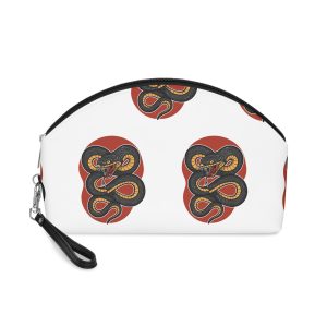 Black Yellow Coiled Aggressive Snake With Open Mouth Fangs Ready Strike Illustration Makeup Bag
