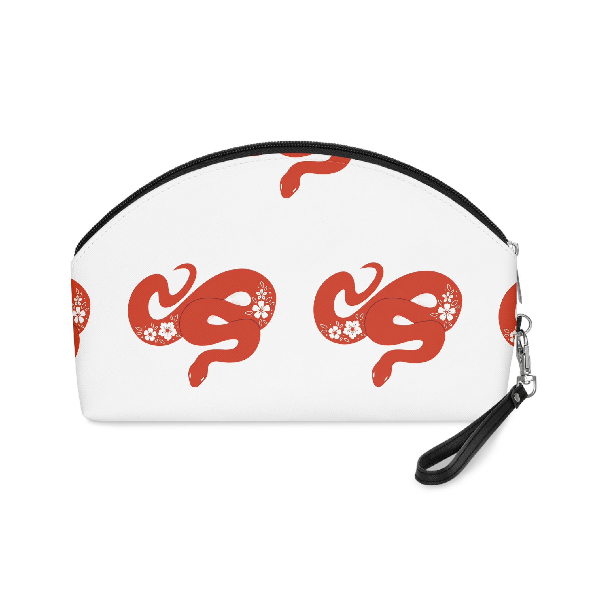 Chinese Traditional Snake With Flowers Hand Drawn Vector Illustration Makeup Bag - Image 2