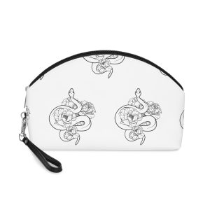 Black White Line Drawing Snake Flowers Vector Illustration Snake Floral Line Makeup Bag
