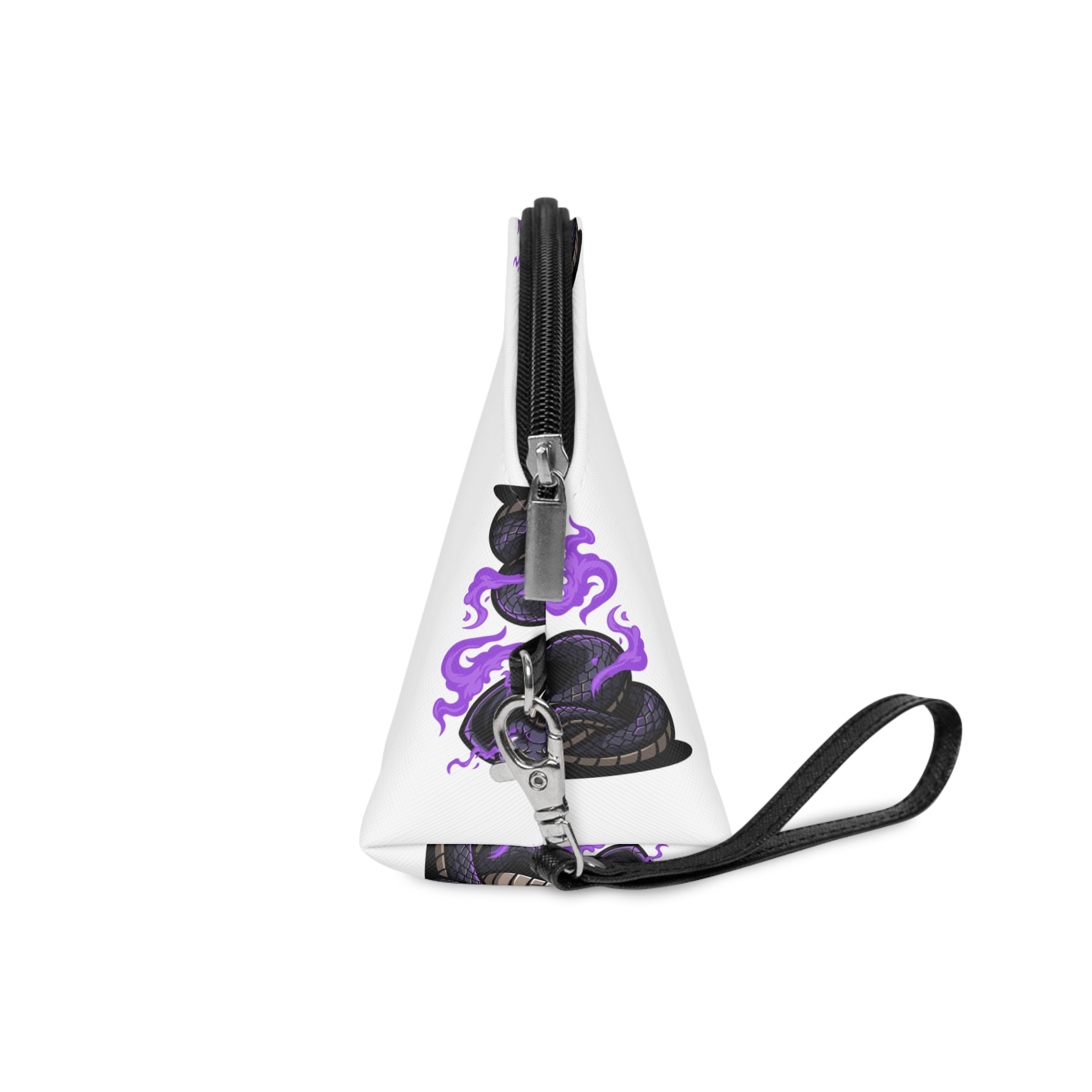 Aggressive Coiled King Cobra With Mystical Purple Flames Makeup Bag - Image 3