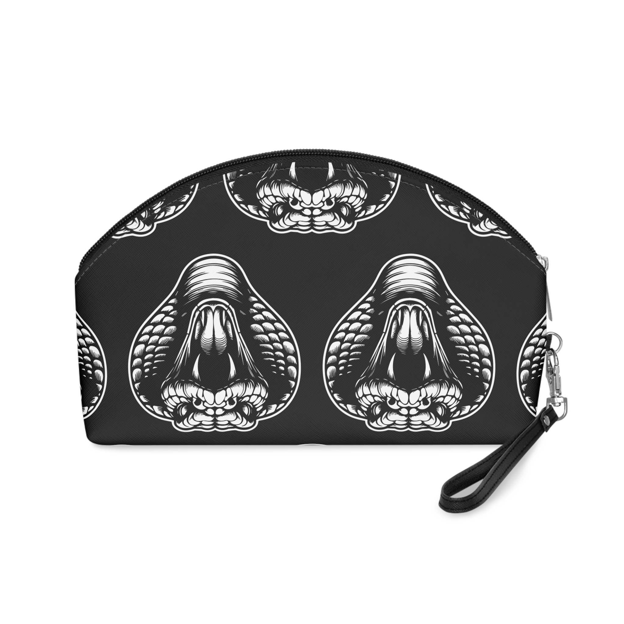 Dark Art Angry Cobra Snake Beast Head Black White Illustration(1) Makeup Bag - Image 2