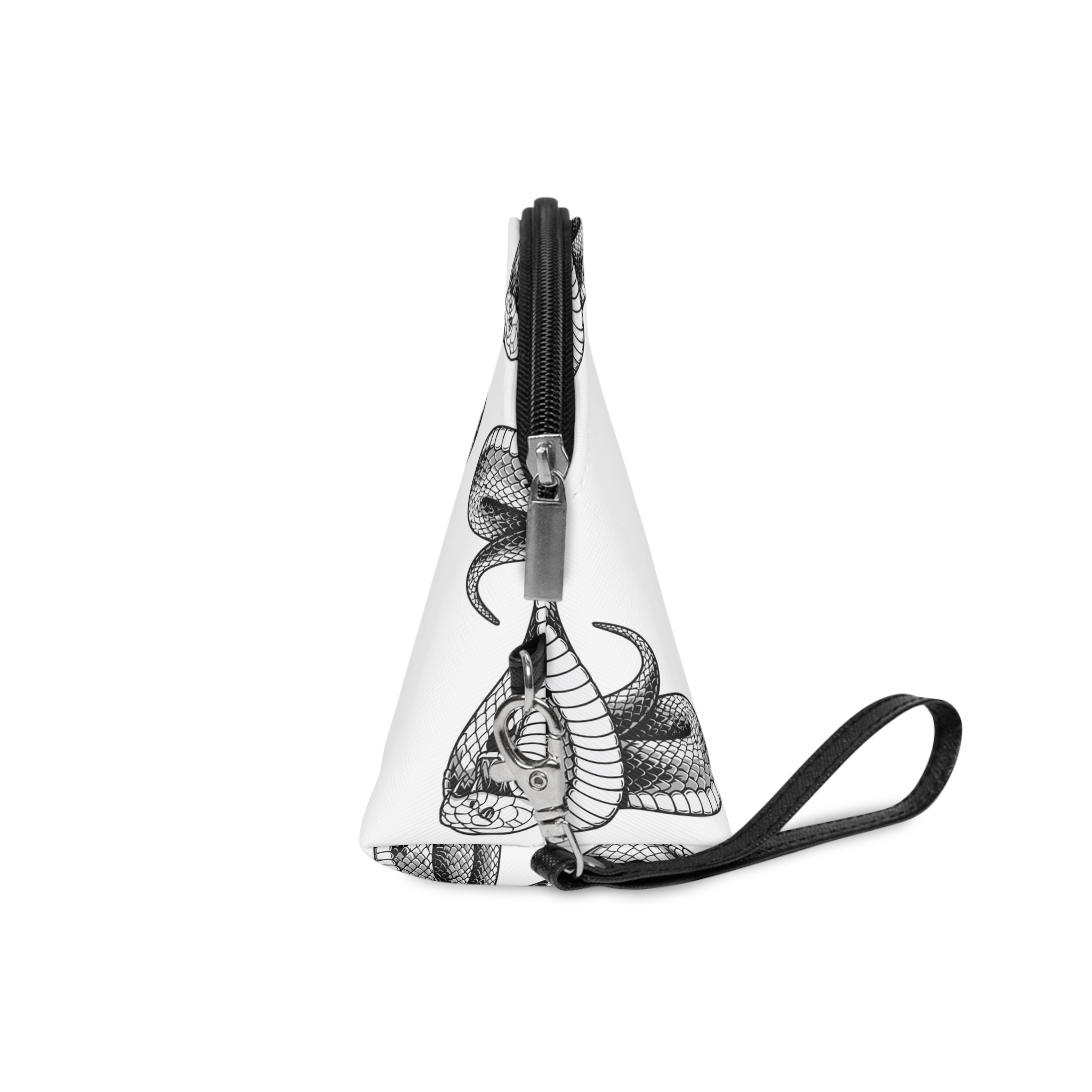 Detailed Black White Cobra Illustration With Hood Raised Mouth Open Makeup Bag - Image 3