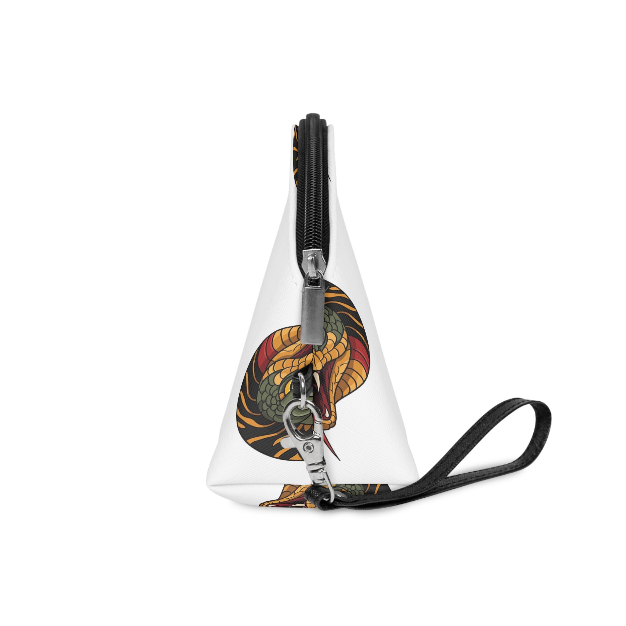 Aggressive Green Orange Snake Head With Open Mouth Showing Fangs Forked Tongue Detailed Illustration Makeup Bag - Image 3