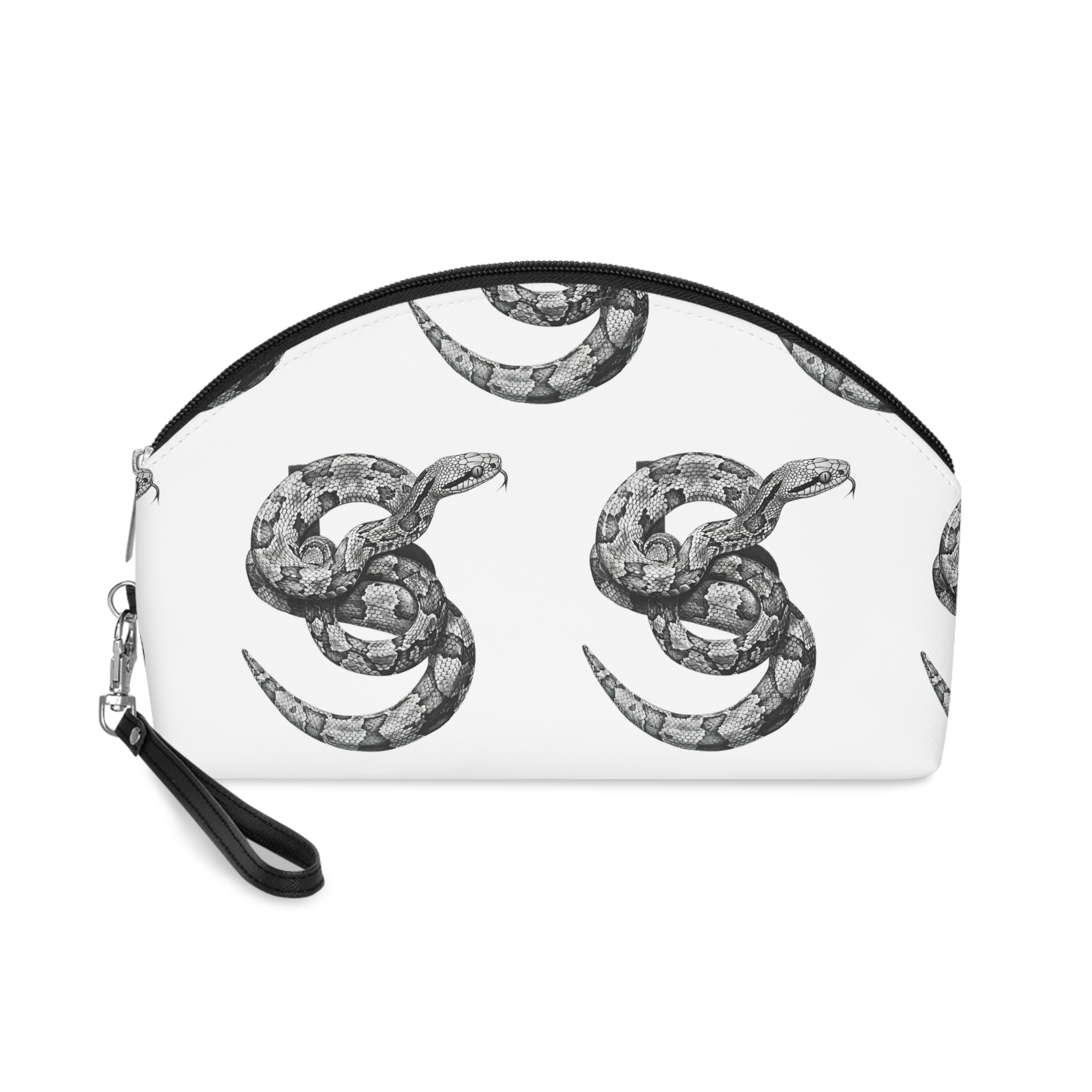 Black White Drawing Snake With White Background Makeup Bag