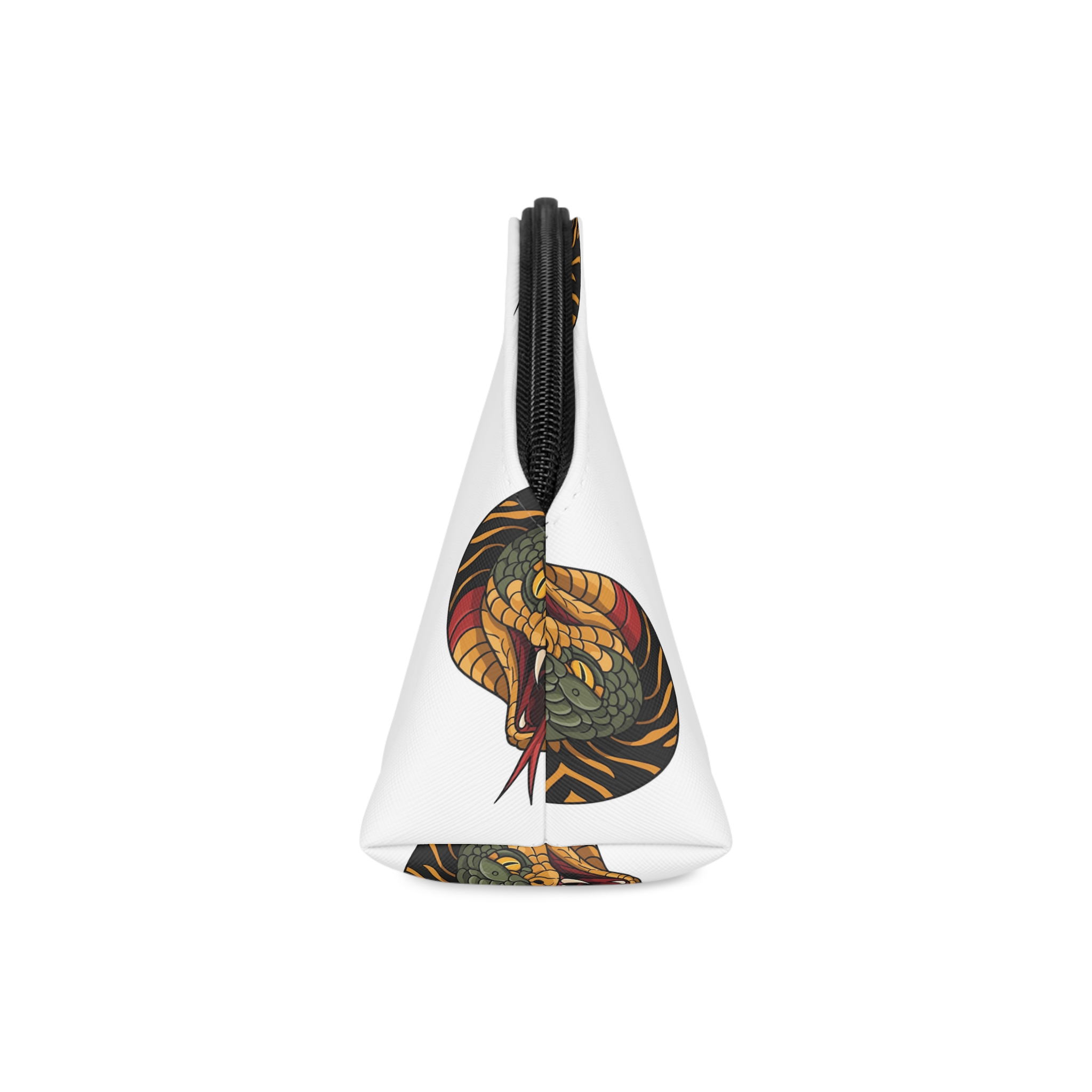 Aggressive Green Orange Snake Head With Open Mouth Showing Fangs Forked Tongue Detailed Illustration Makeup Bag - Image 4