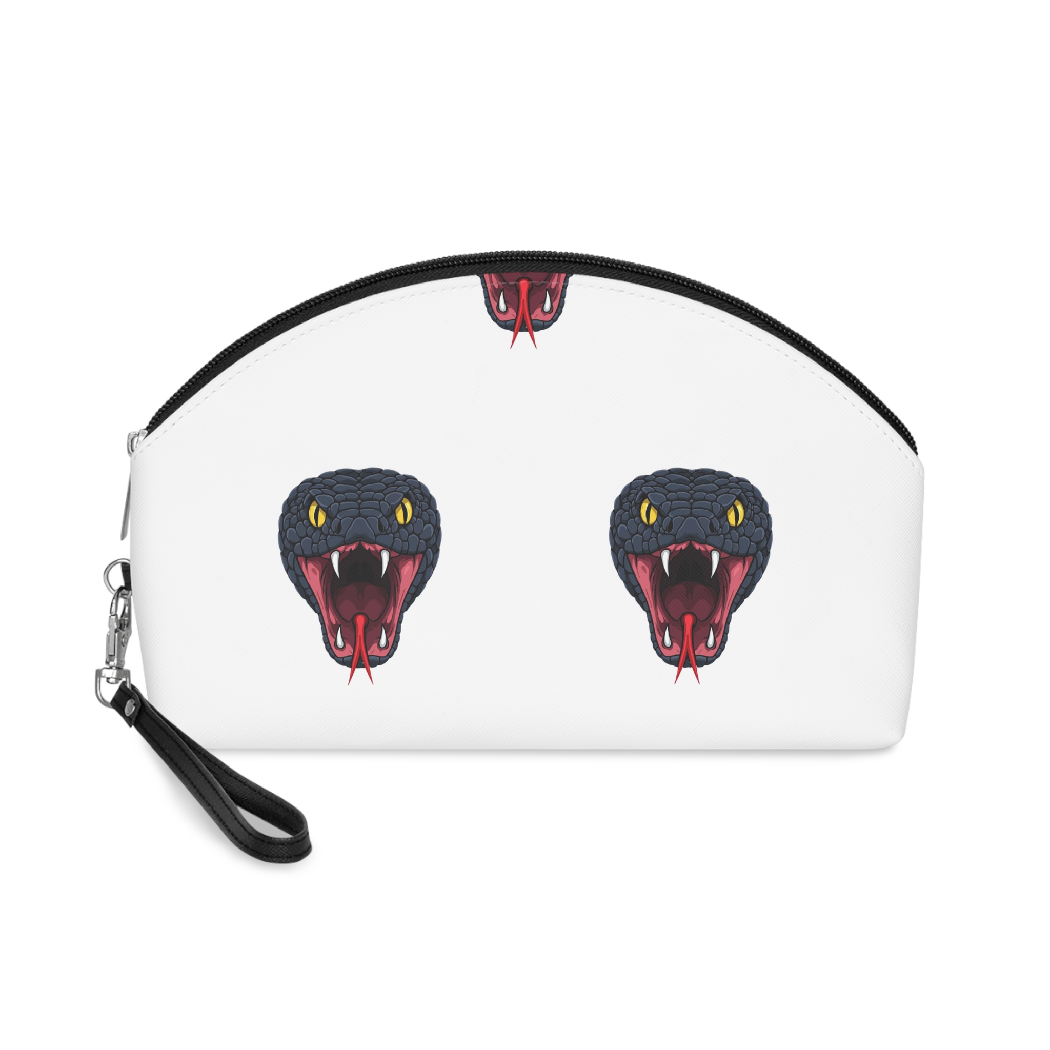 Detailed Illustration Depicts Head Venomous Snake With Its Mouth Open Revealing Sharp Fangs Forked Tongue Makeup Bag