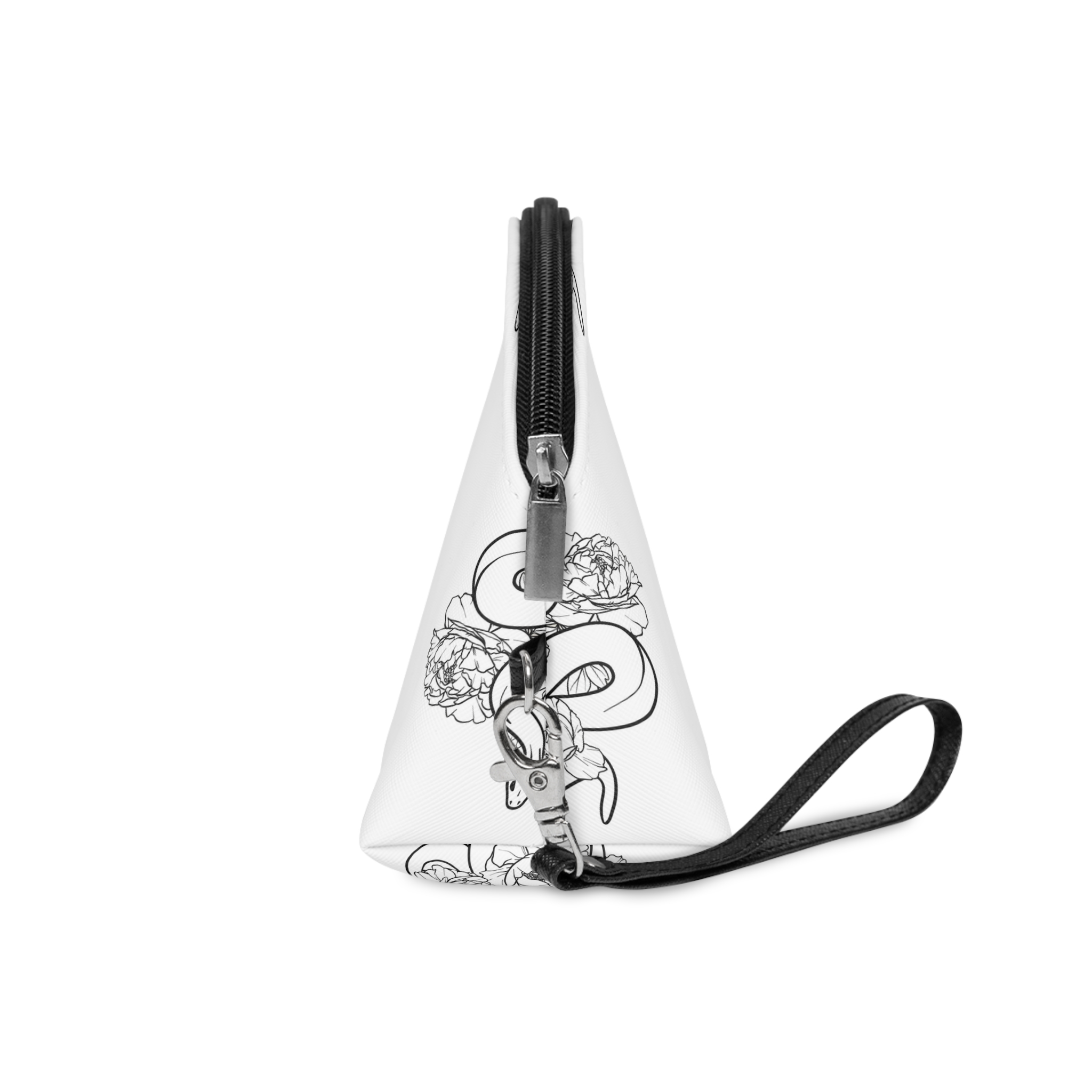 Black White Line Drawing Snake Flowers Vector Illustration Snake Floral Line Makeup Bag - Image 3