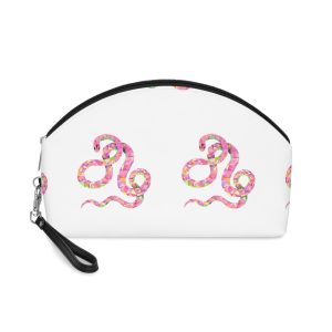 Cute Pink Snake Isolated White Background Polygonal Chinese Horoscope Zodiac Sign 2025 Logo Print Makeup Bag