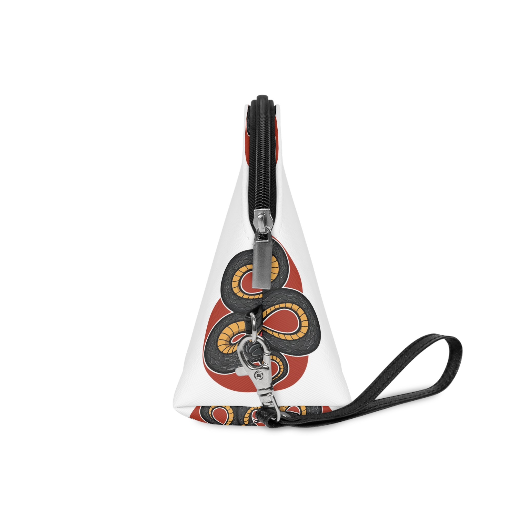 Black Yellow Coiled Aggressive Snake With Open Mouth Fangs Ready Strike Illustration Makeup Bag - Image 3