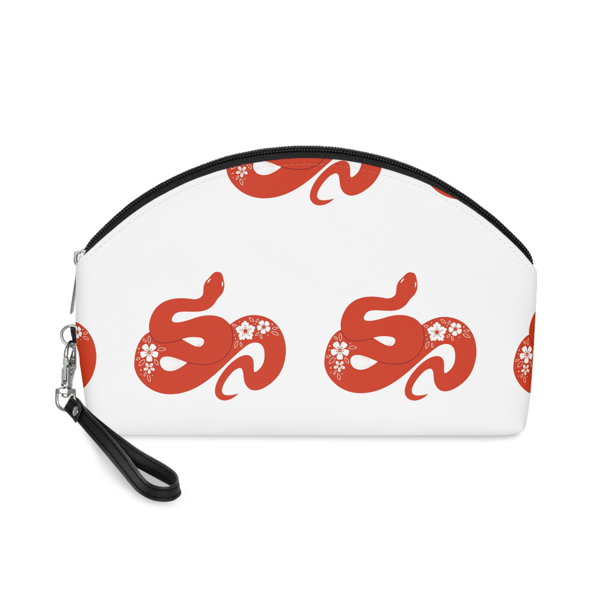 Chinese Traditional Snake With Flowers Hand Drawn Vector Illustration Makeup Bag