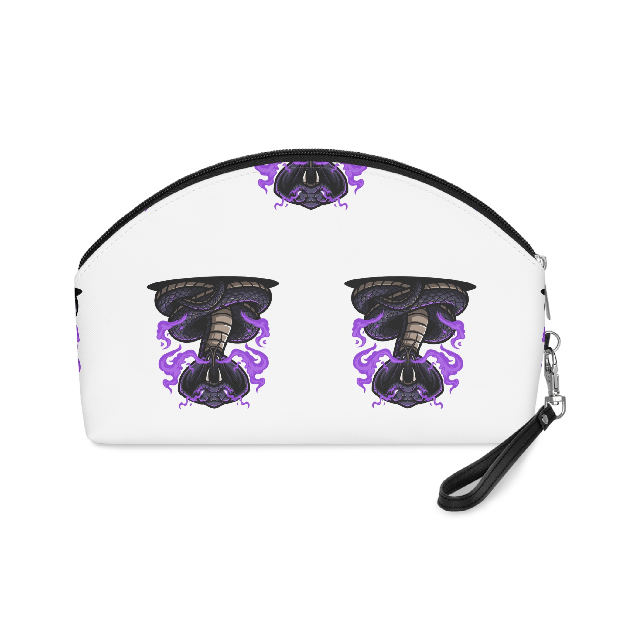 Aggressive Coiled King Cobra With Mystical Purple Flames Makeup Bag - Image 2