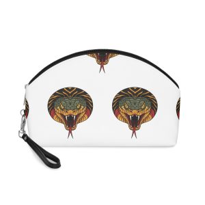 Aggressive Green Orange Snake Head With Open Mouth Showing Fangs Forked Tongue Detailed Illustration Makeup Bag